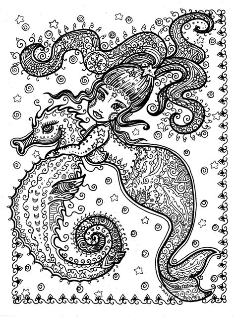 printable coloring page sea horse  mermaid    etsy