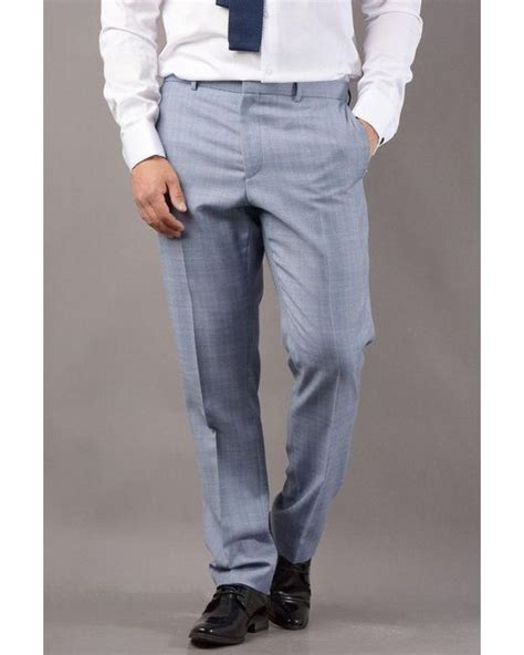 Ted Baker Wool Slim Fit Pale Blue Check Suit Trousers In Grey Grey