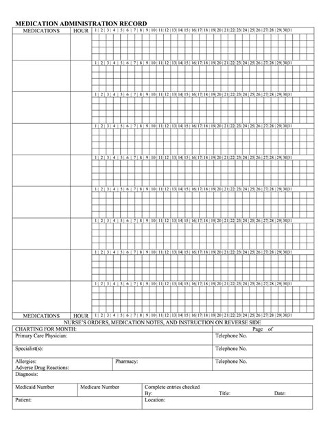 printable medication administration record template word fill