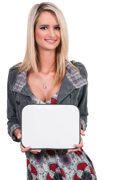 woman holding  blank sign stock image image  advertisement