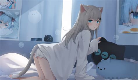 Wallpaper Anime Girls Cat Girl Amashiro Natsuki Nacho Neko In Bed