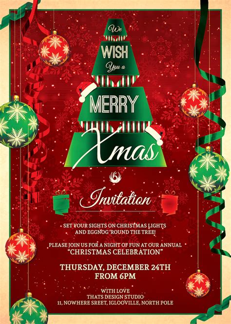 christmas invitation flyer template psd design editable  photoshop