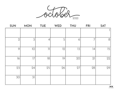 printable october calendar  calendar printable