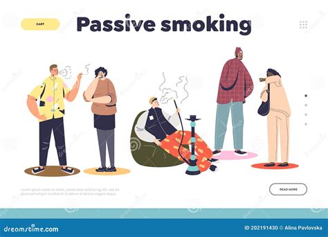 passive smoking concept of landing page with people standing near men