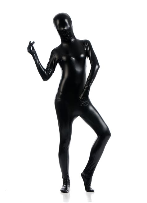 black metallic spandex bodysuit lycra shiny catsuit sexy unisex zentai