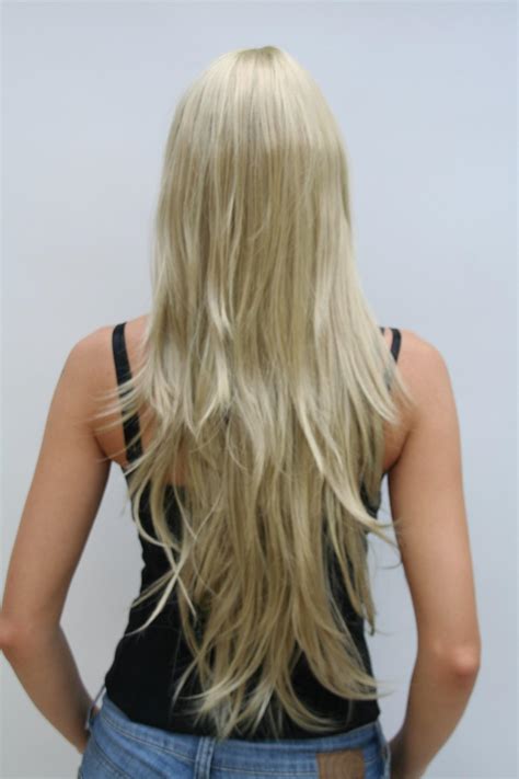 sexy perücke blond hellblonde haare sehr lange glatte frisur wig 75 cm