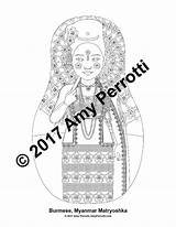 Myanmar Burmese Traditional Dress Coloring Doll Sheet Printable Amyperrotti sketch template