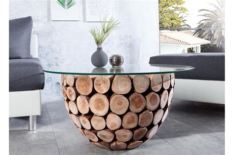 table basse en bois de teck ronde avec plateau en verre cbc meubles