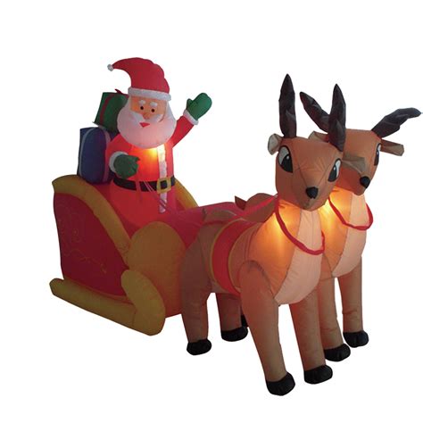 giant christmas inflatable santa dual reindeer sleigh blowup outdoor