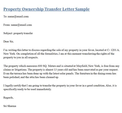writing  letter  transfer ownership  property  samples day