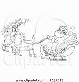 Reindeer Santa Outlined Flying Yayayoyo Royalty Illustration Clipart Coloring Pages Vector Illustrations sketch template