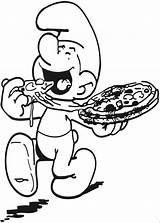Smurf Coloring Pizza Eating Italian sketch template