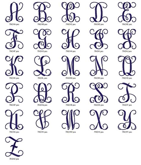 large intertwined monogram machine embroidery font alphabet rivermill