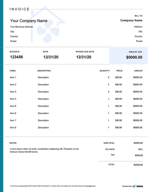 hvac invoice template wave invoicing