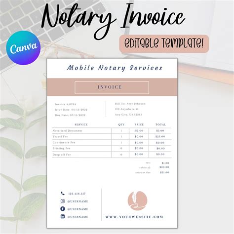 notary customizable invoice template notary public signing agent