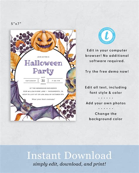 halloween invitation printable halloween party invitation etsy
