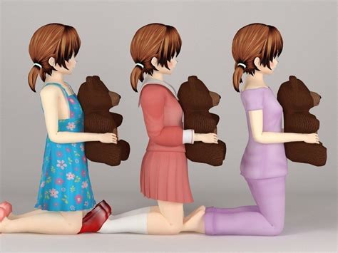 keiko anime girl pose 3 3d model cgtrader