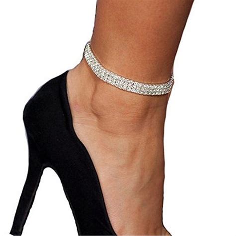 fashion women anklets three row rhinestone ankle bracelet flash drill