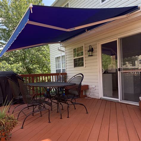 aleko retractable patio awning    ft deck sunshade blue color ebay
