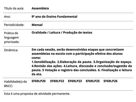 Plano De Aula 9º Ano Língua Portuguesa Assembleia