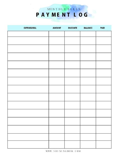 monthly bill payment template excel templates