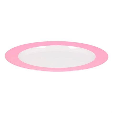 diner bord plat melamine wit met roze rand  cm blokker