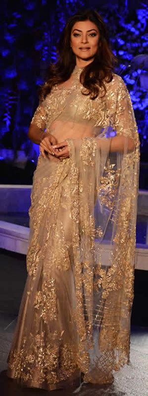 sushmita sen in an embroidered net saree at one of the lfw events