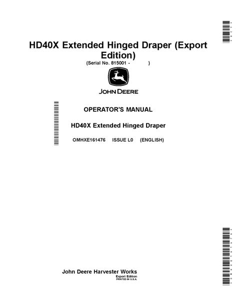 john deere hdx extended hinged draper  omhxe operators  maintenance manual