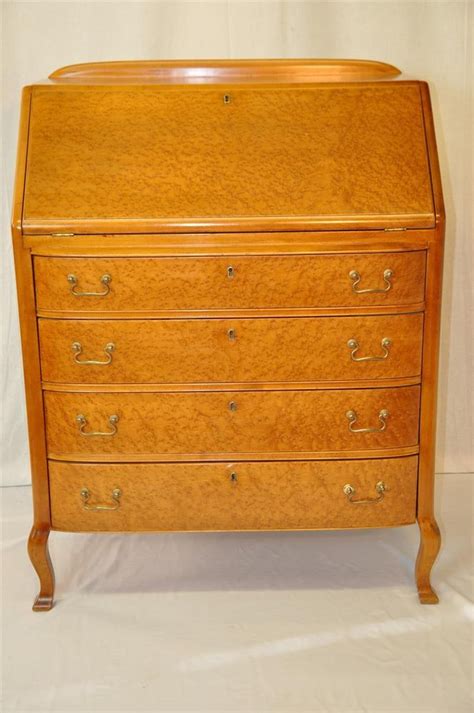 Rare Antique Edwardian Birdseye Maple Bow Front Secretary Desk C 1900