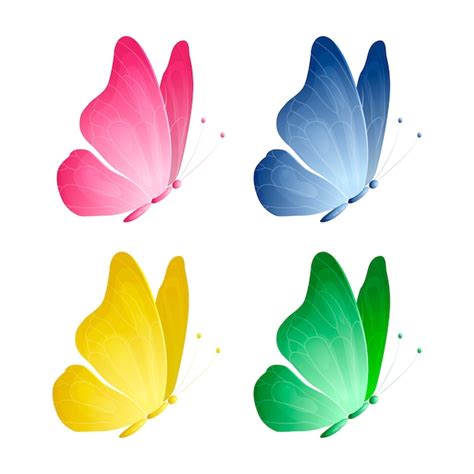 Conjunto De Mariposas De Dibujos Animados En Color Vector Premium