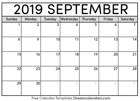 september  calendar  blank printable  holidays