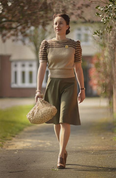 look inspired by home fires jumper hand made from a 1940s pattern skirt hand made shoes from