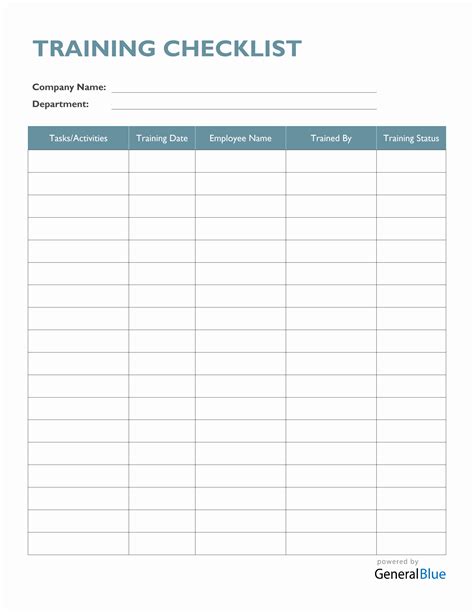 training checklist templates