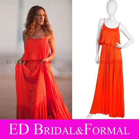 Sarah Jessica Parker Orange Pleated Dress In The Sex And