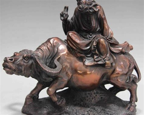 pure rood brons staande geweldig filosoof oprichter taoisme laozi ride ox standbeeldstatue