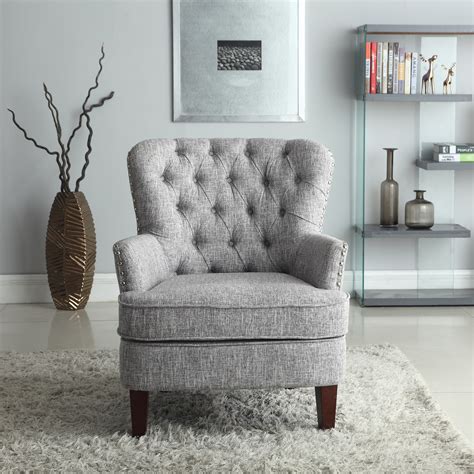 button tufted accent chair  nailhead gray white color walmart