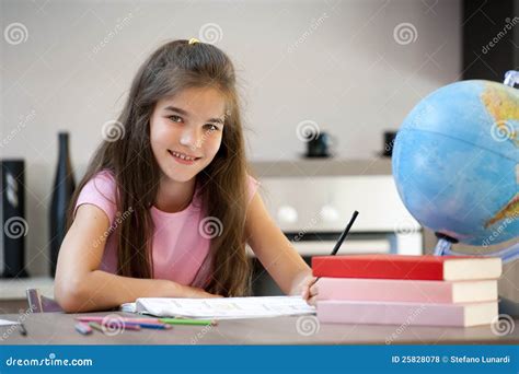 girl   homework stock photo image  pink color
