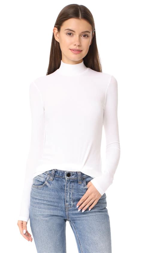 Lyst Atm Long Sleeve Mock Neck Top In White