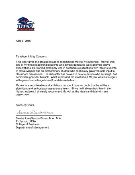 recommendation letter leadership