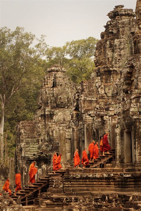 Monk Procession Bayon Temple Angkor Cambodia Angkor Wat