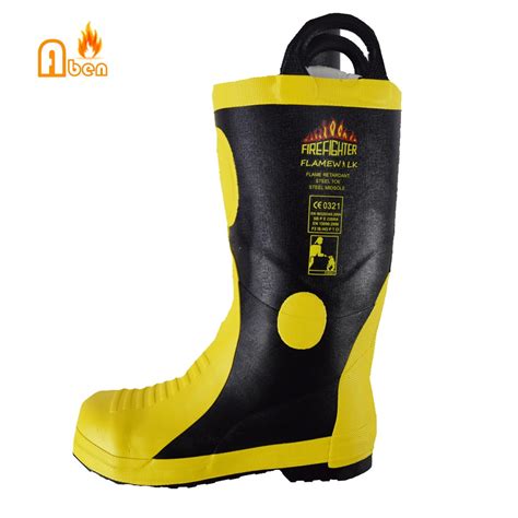 fire fighting boots shoes  steel toe cap fireman protected wearing rubber flame retardant