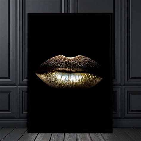 stunning lips wall art canvas Золотые губы Декор стены с картинами