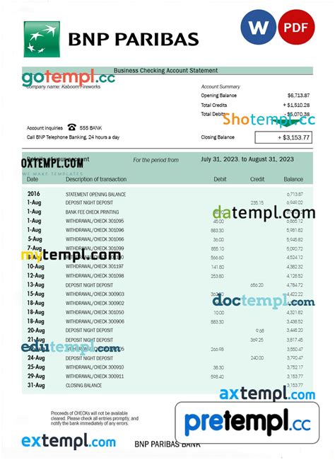 bank bnp paribas company statement word   template pretempl