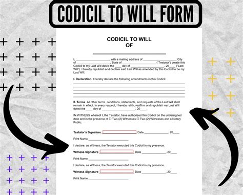 codicil  codicil form  codicil templates etsy