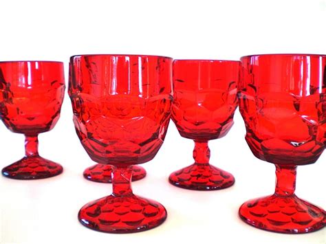 Ruby Red Wine Glass Set Holiday Stemware Water By Vintagebiffann