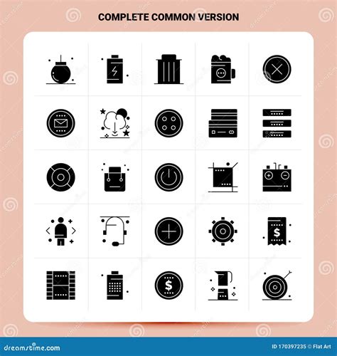 solid  complete common version icon set vector glyph style design black icons set stock