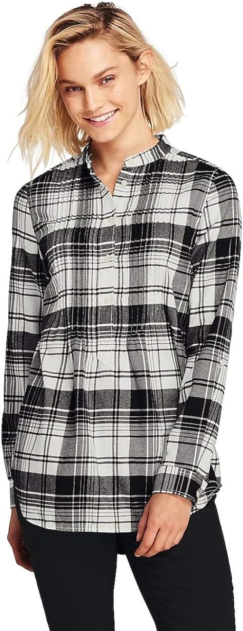 Lands End Women S Flannel Tunic Top 18 Black Ivory Plaid At Amazon