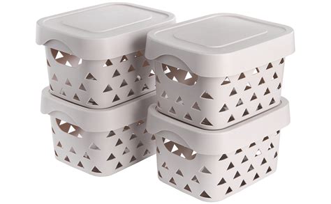 topzea 4 pack plastic storage basket with lid small
