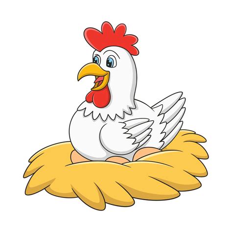 ilustracion de dibujos animados de una gallina  esta incubando sus