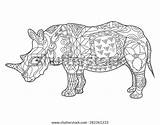 Coloring Vector Rhinoceros Adults Book Illustration Stress Zentangle Anti Lines Lace Pattern Adult Style sketch template